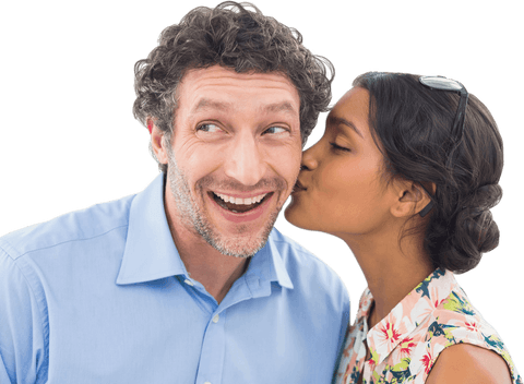 Mixed-Ethnicity Couple Transparent Moment of Affection