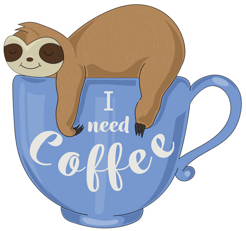 Cute sloth resting on coffee cup design on transparent background