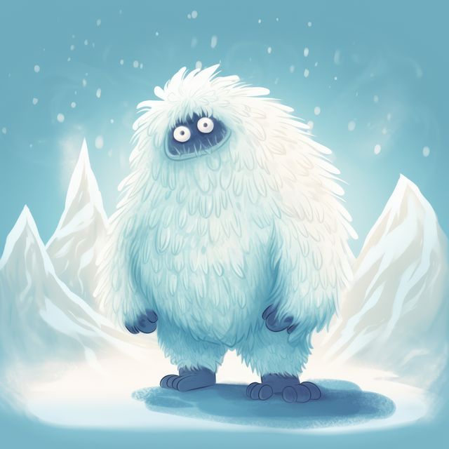 Snow yeti and trees covered in snow, created using generative ai technology. Yeti, winter scenery and beauty in nature concept digitally generated image.