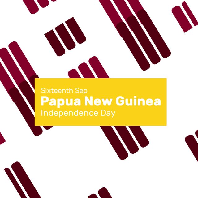 Illustration of sixteenth sep papua new guinea independence day text and maroon lines, copy space. White background, vector, yellow, patriotism, celebration, freedom and identity concept.