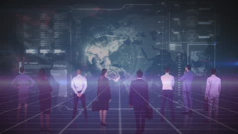 Business Team Analyzing Digital Globe and Data Interface