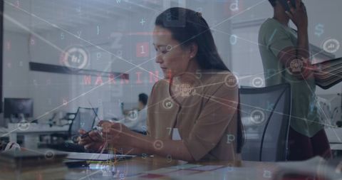 Businesswoman Analyzing Data with Digital Connections Overlay - Download Free Stock Images Pikwizard.com