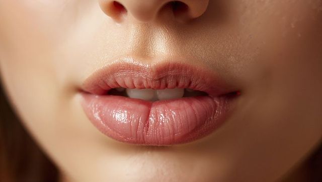 Glossy Parted Lips Close-Up Showing Natural Skin Texture and Soft Pout