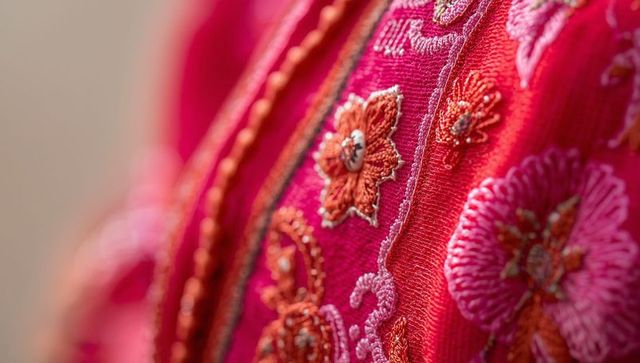 Elegant embroidered panel with vibrant floral motifs