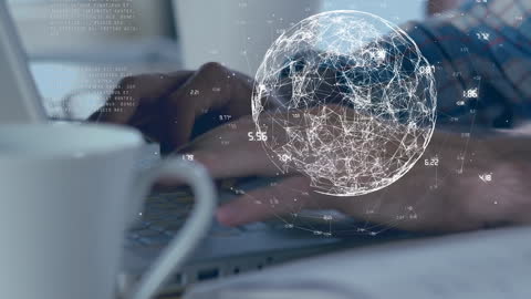 Digital Network Overlay with Businessman Using Laptop