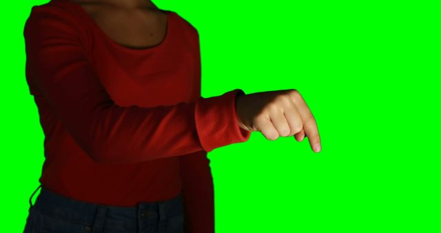 Person in Red Shirt Pointing with Index Finger on Green Screen - Download Free Stock Images Pikwizard.com