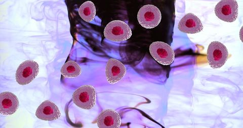 Microscopic Red and Pink Cells Over Cosmic Smoke Trails - Download Free Stock Images Pikwizard.com