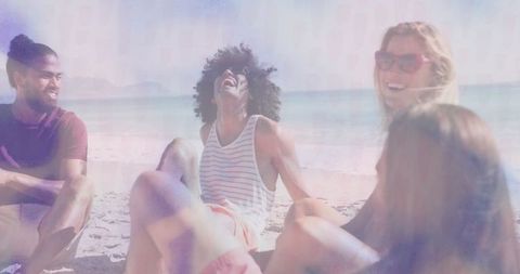 Group of Friends Enjoying Time Together at Sunny Beach