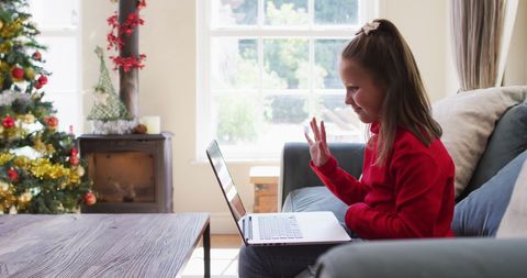 Girl Celebrating Holiday Season with Virtual Call at Home