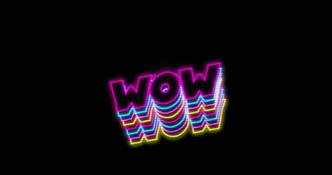 Vibrant Neon WOW Text Glowing on Black Background - Download Free Stock Images Pikwizard.com