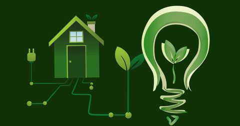 Green energy concept with lightbulb and eco-friendly home