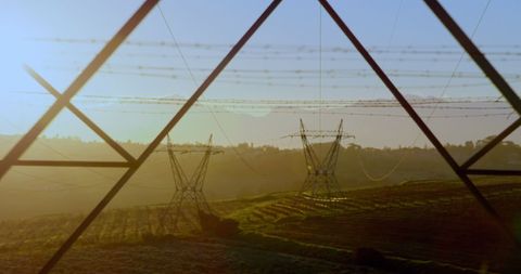 Rural Landscape with Power Lines at Sunrise - Download Free Stock Images Pikwizard.com