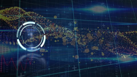 Futuristic Digital Interface with Clock and Data Grid