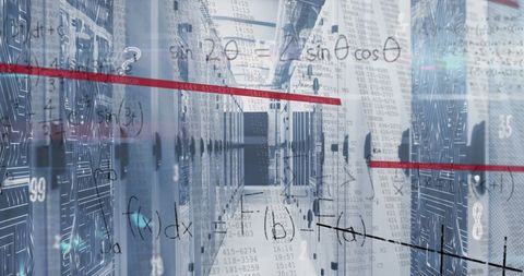 Server Room with Digital Overlay of Data and Equations - Download Free Stock Images Pikwizard.com