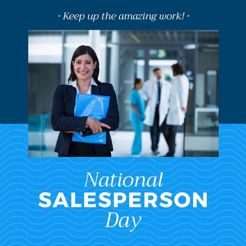Saleswoman Celebrating National Salesperson Day in Office - Download Free Stock Templates Pikwizard.com