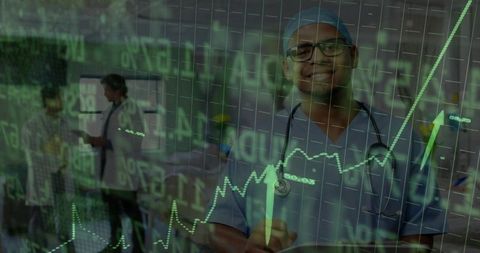 Contemplative Doctor in Hospital Ward Analyzing Financial Live Data