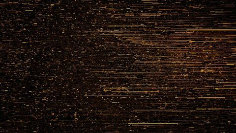 Golden data stream flowing horizontally with glowing particles and amber light trails