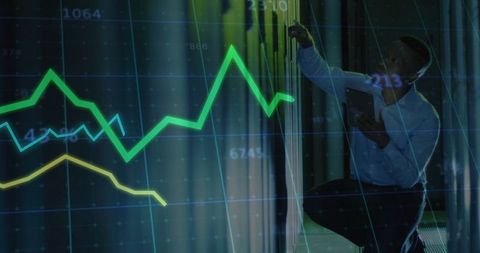 IT Technician Analyzing Server Rack with Data Overlay