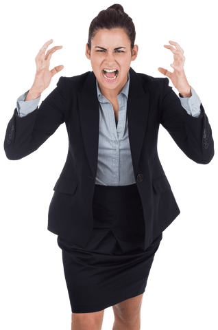 Transparent composition of angry biracial businesswoman expressing vigilant emotion