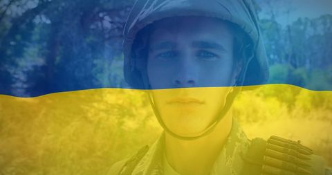 Portrait of Soldier with Ukraine Flag Overlay Depicting Patriotism - Download Free Stock Images Pikwizard.com