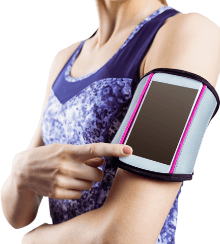 Woman Using Smartphone in Transparent Armband