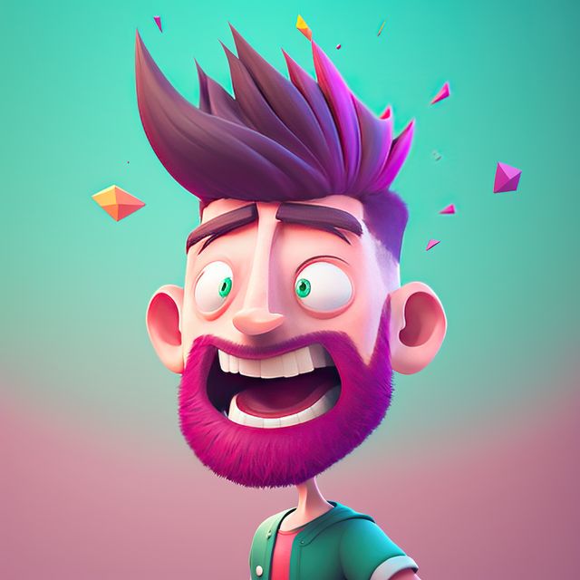 Portrait of crazy caucasian man with dyed hair and shapes, created using generative ai technology. Portrait and people concept, digitally generated image.