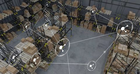 Warehouse With Digital Networking Interfaces Enhancing Logistics - Download Free Stock Images Pikwizard.com