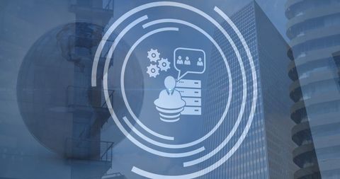 Digital Network Icon Overlays on Urban Cityscape Background - Download Free Stock Images Pikwizard.com