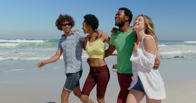 Friends Walking on Beach Laughing and Sharing Fun Moments Together - Download Free Stock Images Pikwizard.com