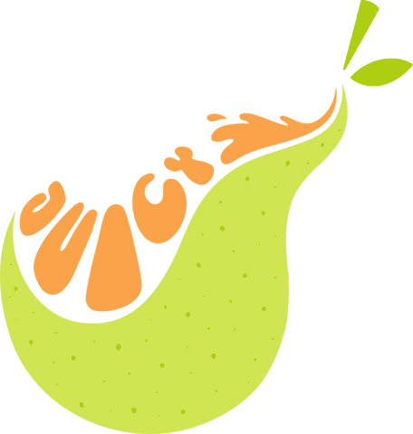 Colorful abstract pear with splash and leaves on transparent background