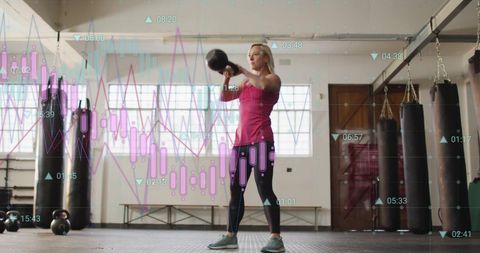 Woman Using Fitness Technology Sweet Spotting Kettlebell Wooden Startup Gym Trend