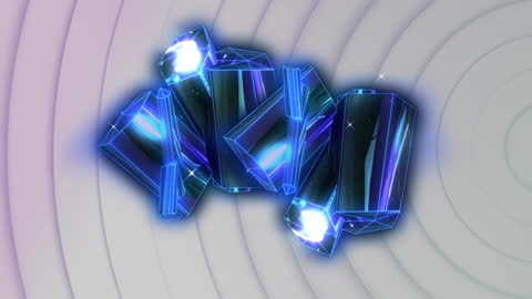 Glowing Crystals on White Background with Circular Patterns