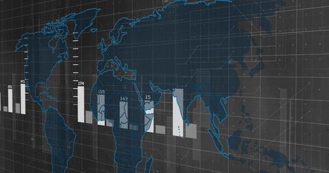 Global Data Visualization with Bar Charts and Dark Grid Overlay