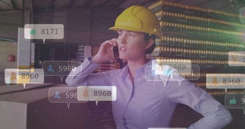 Businesswoman in Hard Hat with Social Media Concepts - Download Free Stock Images Pikwizard.com