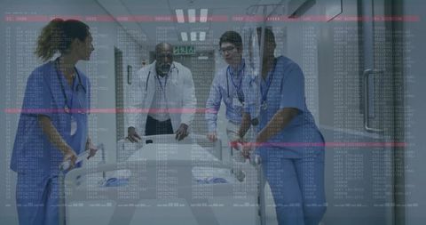 Emergency medical staff during code blue hospital scenario