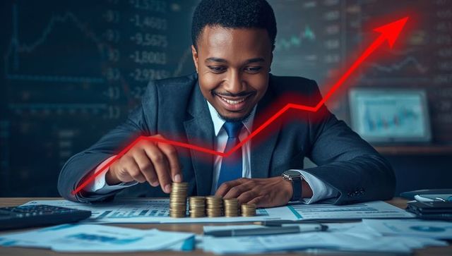 Financial Professional Stacking Coins in Growing Market