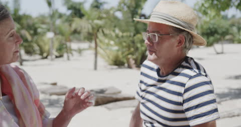 Senior Couple Enjoying Conversation on Sunny Beach