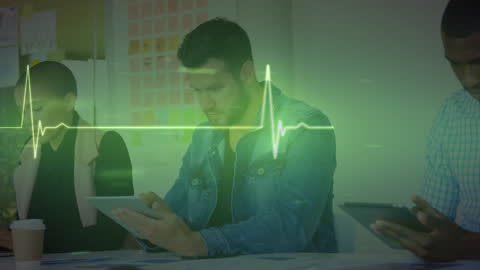 Digital Interface Overlay on Busy Office Environment with Pulse Line