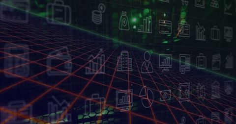 Futuristic Business Icons on Digital Grid Background - Download Free Stock Images Pikwizard.com