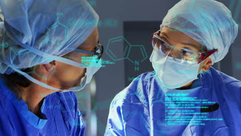 Surgeons Discussing with Digital Scientific Data Overlay