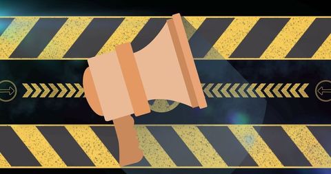 Megaphone and hazard stripe industrial warning design