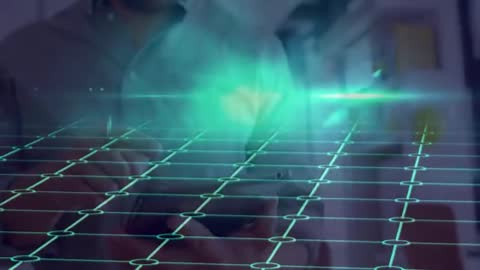 Digital Interface Conceptual Grid over Modern Office Scene