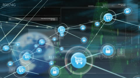 Digital Shopping Cart Network and Data Visualization Background