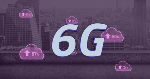 6G Network Concept with Cityscape and Data Clouds - Download Free Stock Images Pikwizard.com