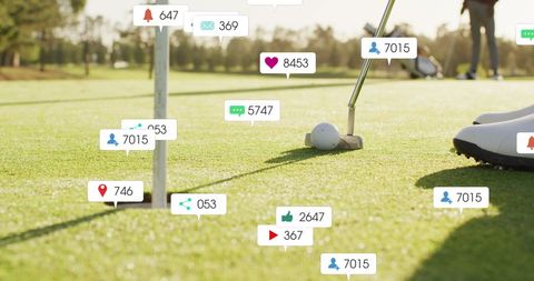 Golfer Putt with Social Media Notifications Overlay - Download Free Stock Images Pikwizard.com