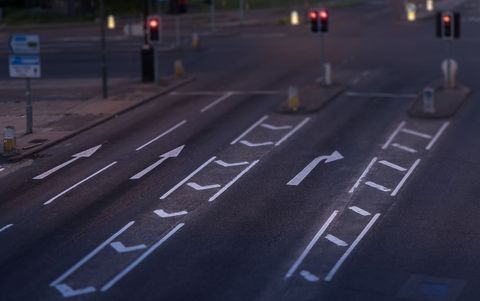 Empty Intersection at Dusk with Traffic Signals