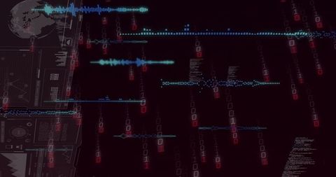 Futuristic Digital Interface with Waveforms and Binary Code