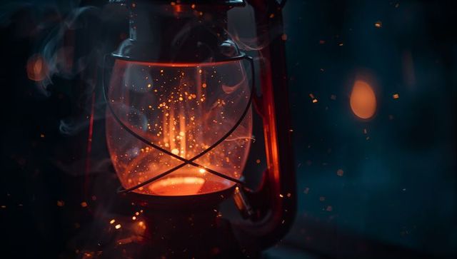 Vintage Oil Lantern with Glowing Embers and Drifting Sparks