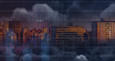 Cityscape with Data Charts and Business Analytics
