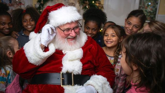 Santa Claus Bringing Joy to Children Around Christmas Tree